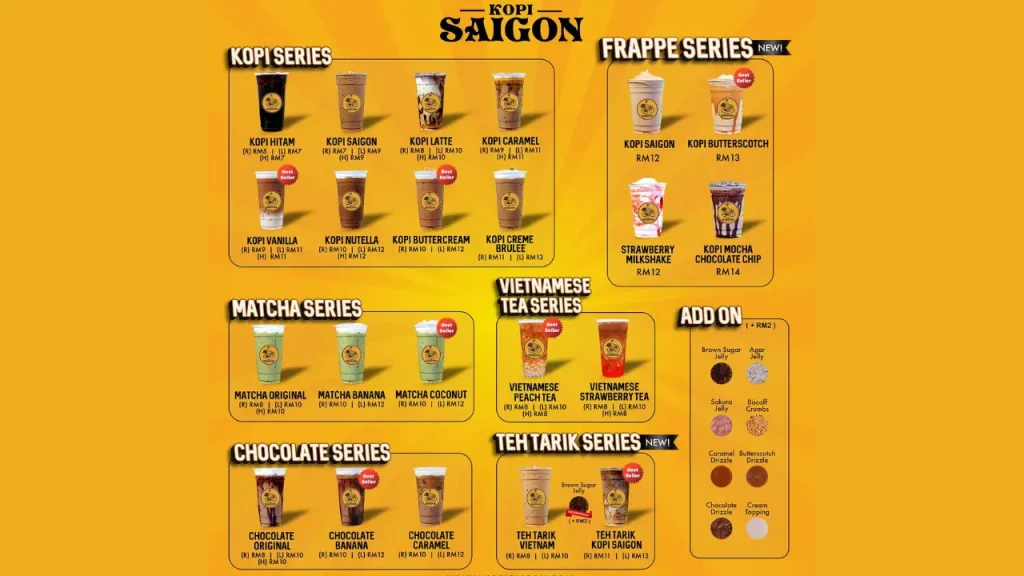 Popular Options Kopi Saigon Menu