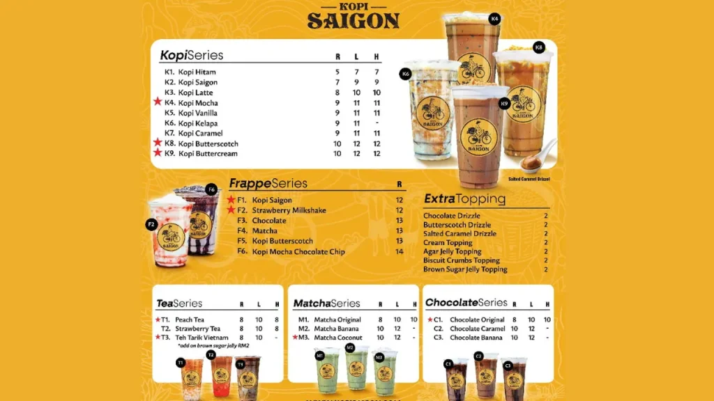 Seasonal Favorites Kopi Saigon Menu